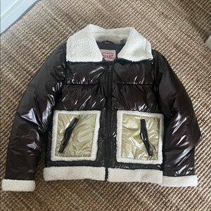Levi's Brown Puffer Jacket with Cream Trim